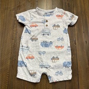 Carter's Light Gray Baby Romper with Colorful Vehicle Design